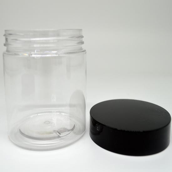 Heißer Verkauf Bernsteinkunststoff luftdicht leerer Hautkörperglas mit schwarzem Schraubendeckel