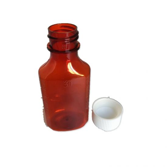 Flache leere bernsteinfarbige flüssige Medizinflasche des Sirups 2oz Plastik