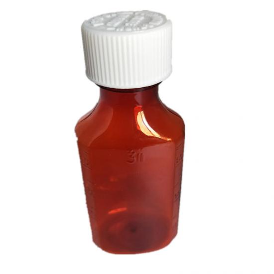 Flache leere bernsteinfarbige flüssige Medizinflasche des Sirups 2oz Plastik