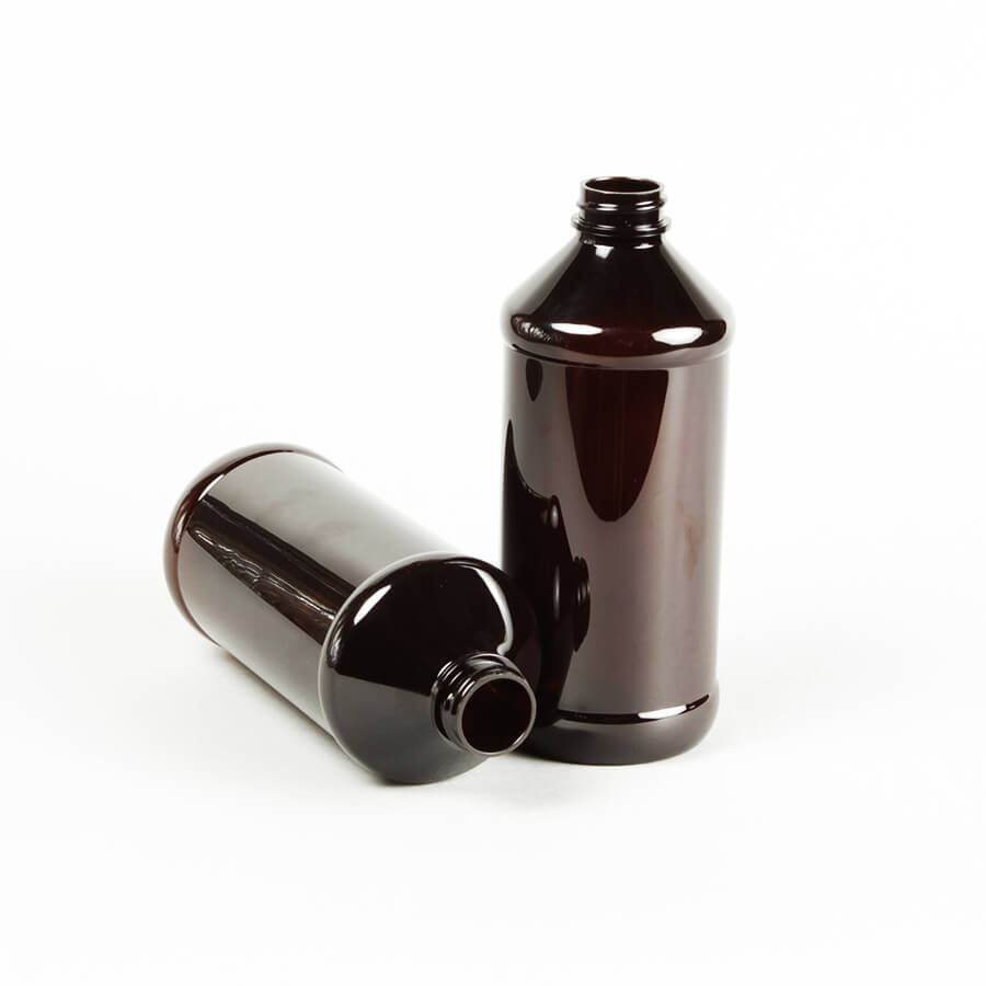 16oz 500ml leichte bernsteinfarbene Haustier moderne runde Plastikzylinder Flüssigkeitsflasche medizinische Verpackungsflasche mit Skala